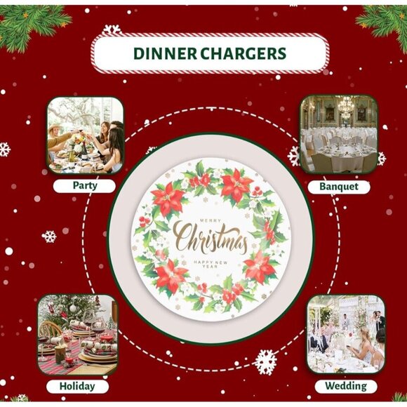 6 Pack round Charger Plates, 13in’ Red White Dinner Plate Christmas New Year - Picture 6 of 6
